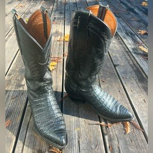 Vintage Tony Lama black lizard skin boots, size 8 1/2 D